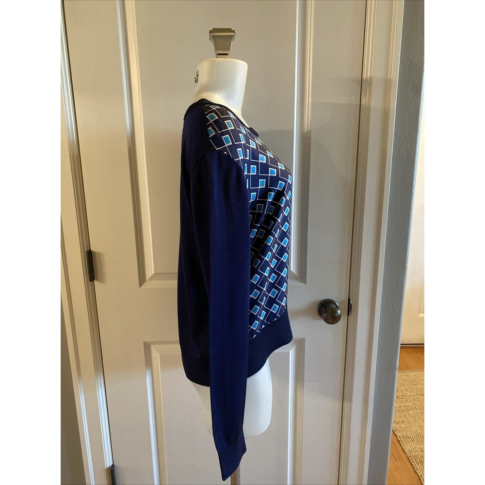 DIANE VON FURSTENBERG Sweater Silk Size M Navy Blue Pullover Classic Preppy - Picture 2 of 16